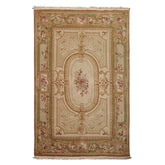 5x8 Beige, Tan, Green Color Hand Woven Aubusson Savonnerie Wool Traditional Oriental Rug